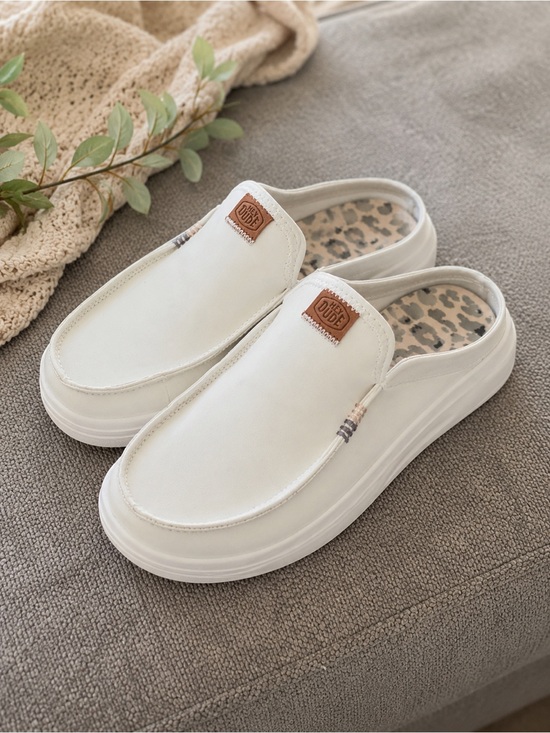 Hey Dude Shoes - Hey Dude Cream White Slip-On Clogs with Leopard Insole